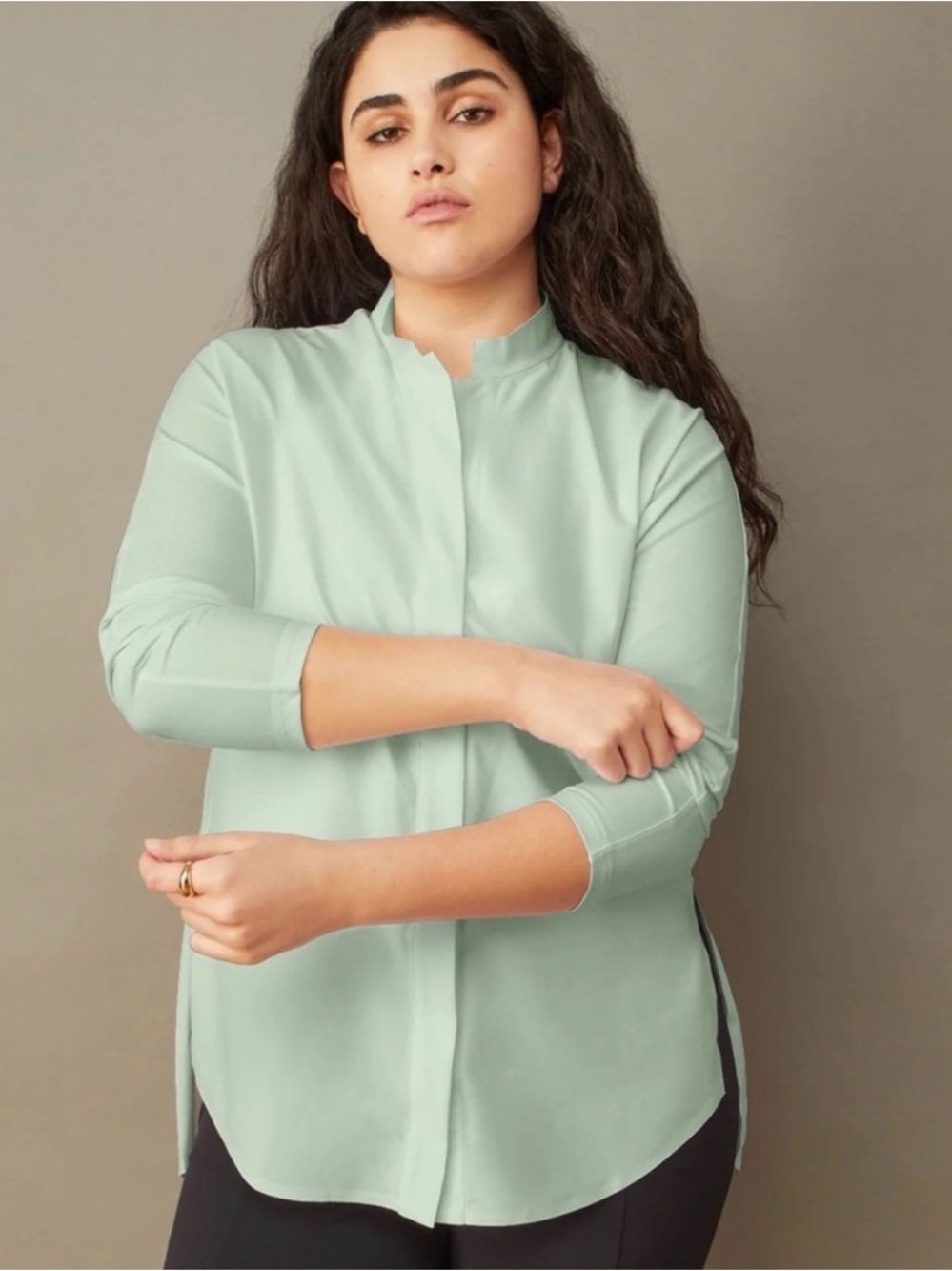 Aday Something Borrowed Shirt Sz L Mint Green Blue